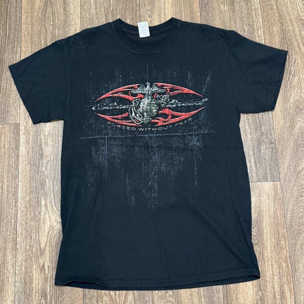 VTG United States Marine Corps Shirt Men's Medium Black Elite Breed Military Y2K